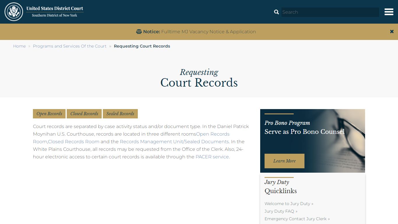 Requesting Court Records | U.S District Court - United States Courts